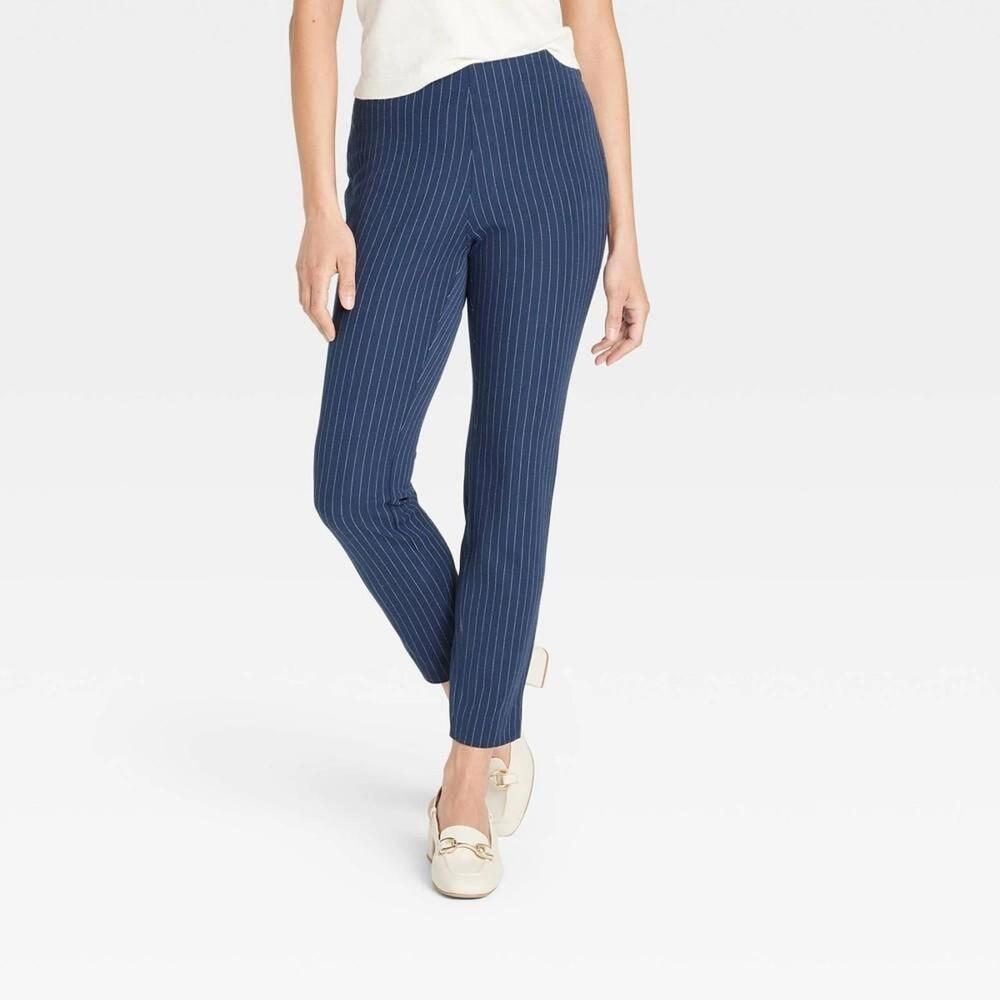 Women's High-Rise Skinny Ankle Pants - a New Day™ Navy Striped 12
